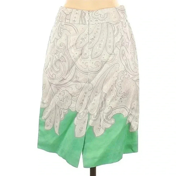 Banana Republic White Green Paisley Dipped Pencil Skirt Linen Size 0P Petite - Picture 3 of 6